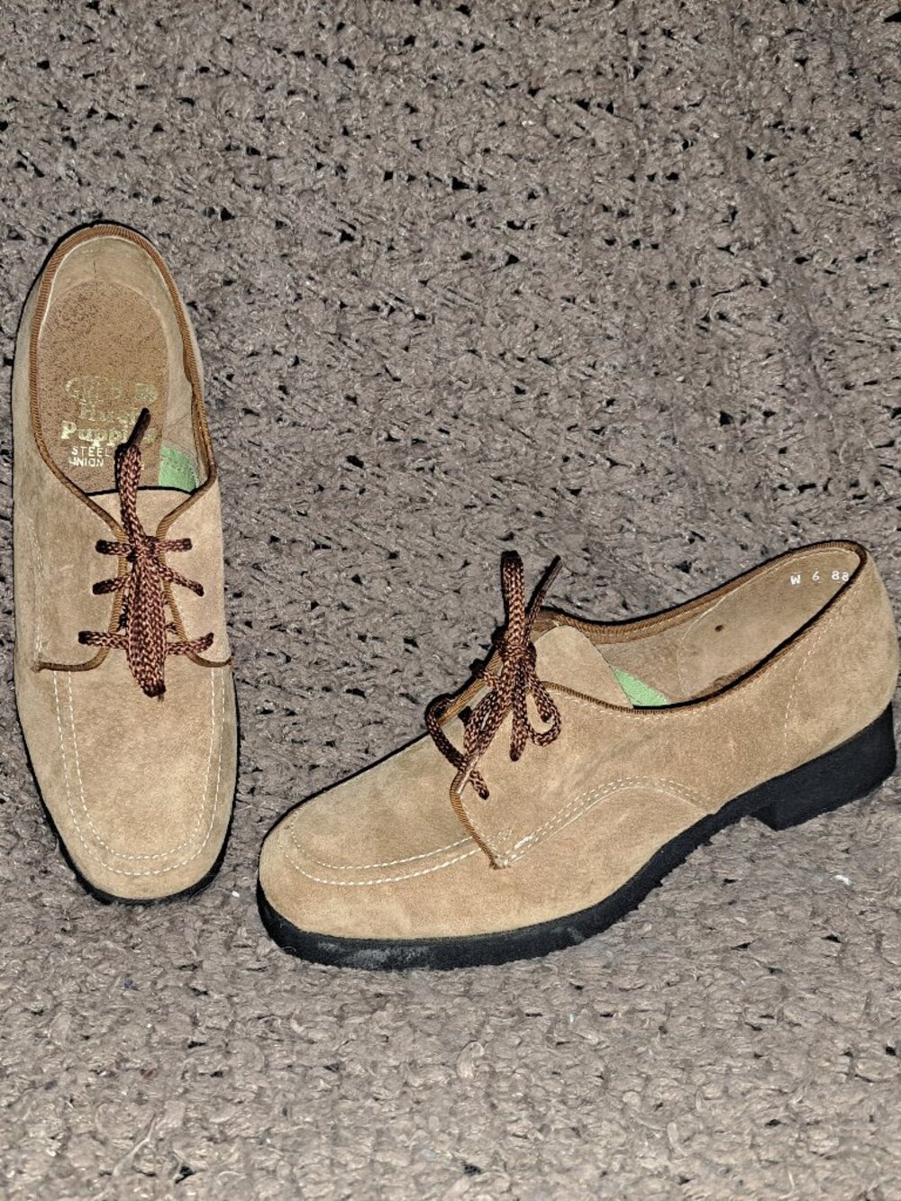 HUSH PUPPIES-GREB-Vintage Steel Toe Suede Lace Up Oxfords-Tan-Sz 6-New/No Box
